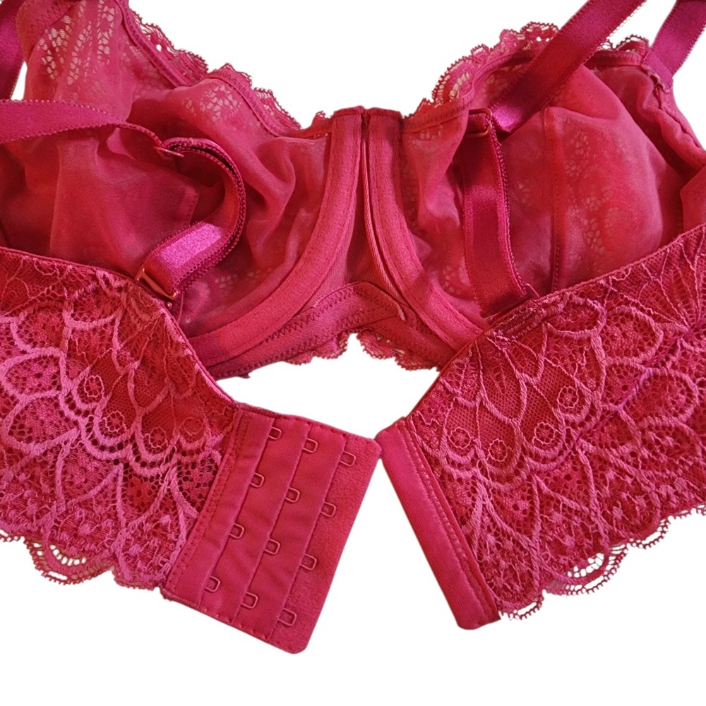 Torrid Curve Pink Lace Unlined Balconette Bra Underwire 40B Magenta 148862 - Picture 6 of 9